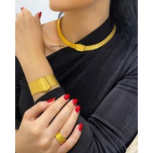 Kadın Gümüş Trabzon Hasır 11 Sıra Bileklik 5 Sıra Gerdanlık ve Yüzük Set