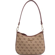 Silver & Polo Silver Polo Koyu Bej - Bordo Monogram Kadın Omuz Çantası SP1259