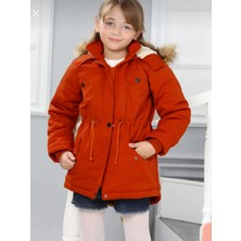 Asortix Kız Çocuk Su Geçirmez Çıkarılabilir Kapüşonlu Pelüş Kürk Astarlı Uzun Mont Kaban