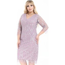 Ladies First Büyük Beden 3997 Lila Kısa Abiye Elbise