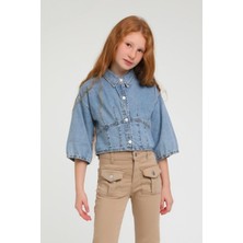 Escabel Kız Çocuk Denim Crop Gömlek 24210 Kot Mavi