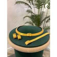 925 Ayar Gümüş 5 Sıra Gerdanlık 5 Sıra Bileklik ve Katlamalı Küpe Set