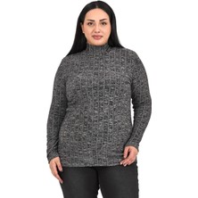 Disentis Modest Büyük Beden Yarım Balıkçı Uzun Kollu Triko Çizgili Siyah Body