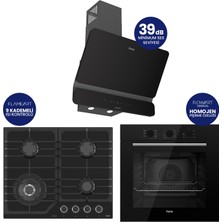 Ferre Flowart Turbolu Asimetrik Amörtisörlü Silentart Siyah Cam Ankastre Set QBL62CS - NT025WFA -  D080SA