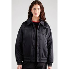 Nike Michael Jordan Varsity Loose Fit Bomber Ceket Kadın Siyah Rüzgara Dayanıklı Polyester Kumaş