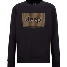 Jeep Bisiklet Yaka Baskılı Siyah Erkek Sweatshırt J5WM-SWT7693