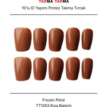 Takma Takma 10'lu Kahverengi Kısa Oval TT1263 Tekrar Kullanılabilir El Yapımı Protez Takma Tırnak - Kahverengi-S