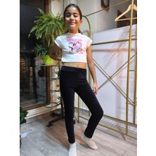 Şimo Butik Kız Çocuk Tayt Kışlık Kadife Beli Lastikli Lacivert