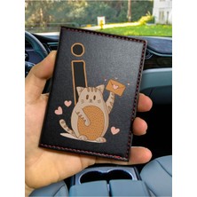 Nurdic Desenli Ruhsat Kabı Logolu Oto Kılıfı Deri Dikişli Araç Ruhsat Koruyucu I Harfi Kedili