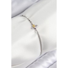 Mena Rise Pirinç Zirkon Taşlı Arı Model Ezme Zincir Gümüş Renk Kadın Bileklik - Lisinya