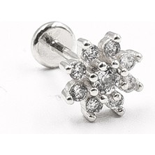 Sose Moda Gümüş Çiçekli Zirkon Taşlı Tragus Helix Piercing – Kararma Yapmaz, Anti Alerjik