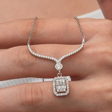 Gumush Gümüş Baget Taşlı Gerdanlık Model Kadın Kolye