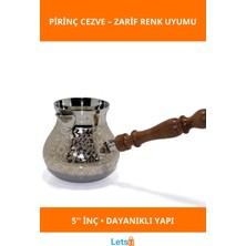 Letsii Ahşap Saplı Dayanıklı Pirinç Cezve 5 Inç Kahve Pişirme