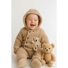 balbeybi Wellsoft Peluş Bebek Tulum, Kışlık Kapüşonlu, Ayıcık Detaylı, Unisex