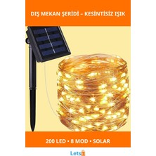 Letsii Güneş Enerjili 20 Metre 200 LED Su Geçirmez Dış Mekan Aydınlatma Şeridi