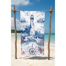 Betha Deniz Feneri Desenli Desenli Pamuk Plaj Havlusu – Desenli Tasarım – 75X150 cm
