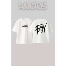 Anetos Feın 1 Tasarım Sırt Baskılı Pamuk Beyaz Oversize T-Shirt