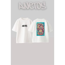 Anetos The Beatles 8 Tasarım Sırt Baskılı Pamuk Beyaz Oversize T-Shirt