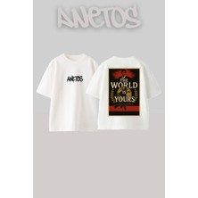 Anetos Scarface 4 Tasarım Sırt Baskılı Pamuk Beyaz Oversize T-Shirt