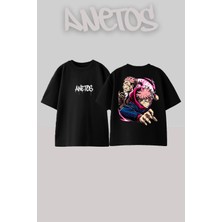 Anetos Sukuna Tasarım Sırt Baskılı Pamuk Siyah Oversize T-Shirt