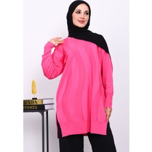 İmaj Butik Fuşya Bisiklet Yaka Soğuk İplik Triko Tunik