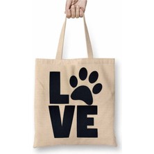 Toyaso Love Dog Pug Cat Kedi Köpek Beyaz Bez Çanta Uzun Saplı Alışveriş Çantası Plaj Çantası