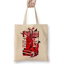 Toyaso The Summer Hikaru Died Beyaz Bez Çanta Uzun Saplı Alışveriş Çantası Plaj Çantası