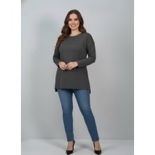 Koza Butik Kadın Büyük Beden Uzun Kollu Yırtmaçlı Basic Bluz 1984