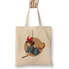 Toyaso Ghibli Studio Kiki Beyaz Bez Çanta Uzun Saplı Alışveriş Çantası Plaj Çantası