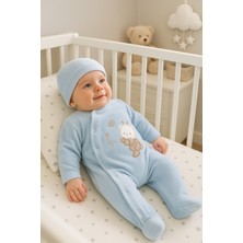 Pera Baby Yıldız ve Ayıcık Nakışlı Kadife Bebe Tulum