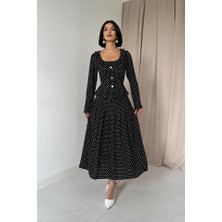 Nnstartshopping  Siyah Puantiye Desenli Volanlı Elbise