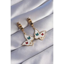 Claris 316L Çelik Gold Renk Renkli Mineli Kelebek Küpe