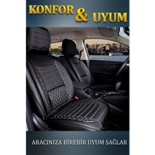 Renault Megane 3 Deri Oto Koltuk Kılıfı Ön Arka Set Plus Serisi Siyah Beyaz Scr