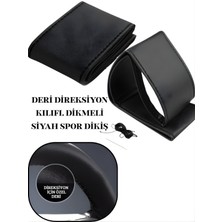 Kia Rio Deri Direksiyon Kılıfı Prime Kalite, Dikmeli Siyah Spor Dikiş