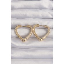 Claris Pirinç Gold Renk Zirkon Taşlı Motifli Kalp Küpe
