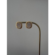 Marsel Vintage Sedef Taşlı Dikdörtgen Düğme Model Gold Çelik Küpe