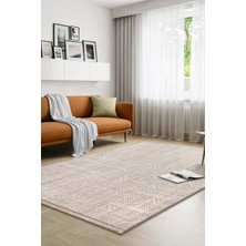 Saraz Halı Yalın Modern Dokuma Halı Kaymaz Tabanlı Yıkanabilir Salon ve Oturma Odası Halısı 5577 Bej