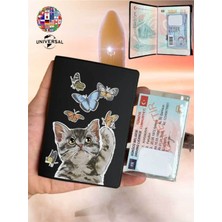 Nurdic Kedi Oyunu Desenli Pürüzsüz Yüzey Deri Pasaport Kılıfı Kabı Tüm Ülke Pasaportlarına Uygun