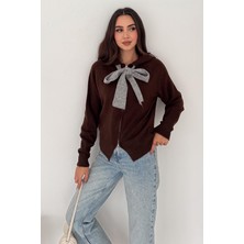 Noa Noa Kadın Fermuarlı Fiyonk Detaylı Triko Ceket – Pointed Hem Tasarım