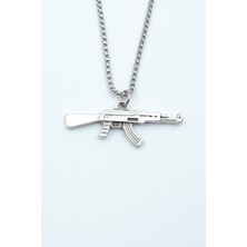 IDR Pubg Keleş Ak-47 Kalaşnikof Gümüş Kaplama Örme Zincir Kolye