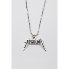 IDR Metallica Yazılı Kolye - Örme İthal Zincirli Unisex Gümüş Kaplama - 60 cm