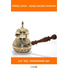 Letsii Kaliteli Pirinç Ahşap Saplı 6.5'' Inç Türk Kahvesi Cezvesi