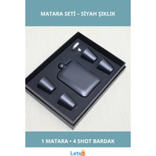 Letsii Şık Siyah Paslanmaz Çelik 4 Shot Bardaklı Matara