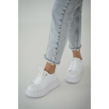 Rümeysa Kiev Kadın Kalın Tabanlı Deri Sneakers Beyaz