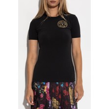Versace Kadın Maglıetta Serıgrafıche T-Shirt - Siyah