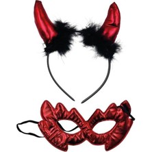 Dodomar Halllowen Kırmzı Saten Taç Gözlük Şeytan Boynuzu