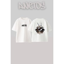 Anetos Gilded Illusion Tasarım Sırt Baskılı Pamuk Beyaz Oversize T-Shirt