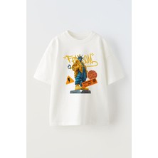 Anetos Fendom Baskılı Ünisex Pamuk Beyaz Oversize T Shirt