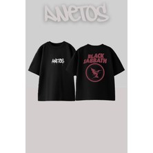 Anetos Black Sabbath 0 Tasarım Sırt Baskılı Pamuk Siyah Oversize T-Shirt