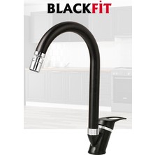 Blackfit Siyah Mix Mutfak Bataryası Oynar Başlıklı Mutfak Musluğu Eviye Bataryası Çift Su Girişli